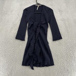 Free People Dress Womens Small Blue Ruffle Front Tie Kianni Y2K Lettuce Dainty